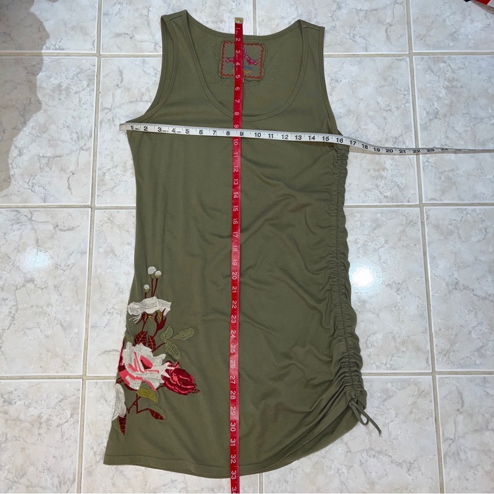 Johnny Was Olive Green Sleeveless Embroidered Floral Mini Dress - Picture 6 of 7